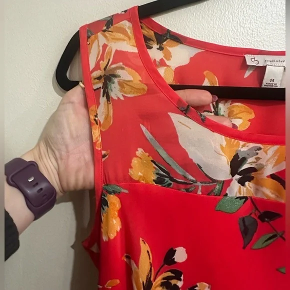 Floral Coral Sleeveless Dress - Picture 4 of 8